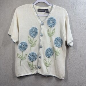 BellePointe‎ Cardigan Sweater Size M Flowers Cottagecore Whimsical Grandmacore